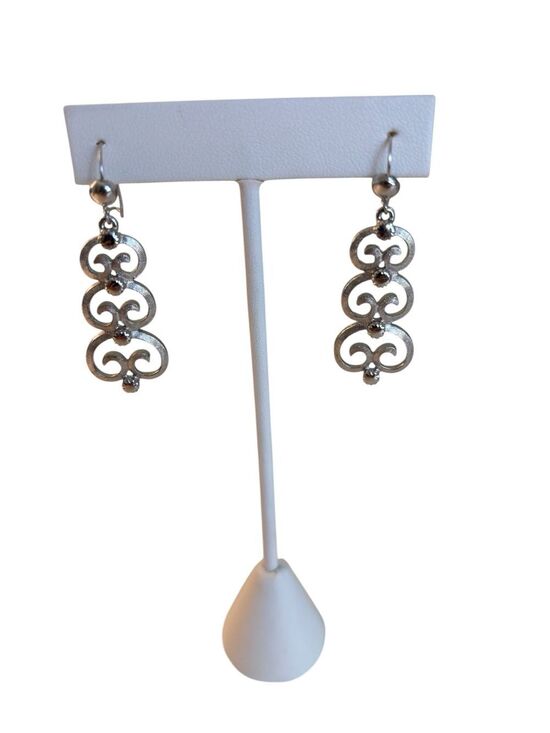 Monet Jewelry - Beautiful Vintage Monet Dangling Filigree Brushed Silver Toned Earrings.
